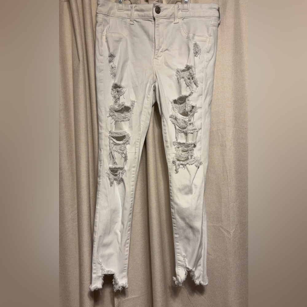 American Eagle Outfitters White Pants with Tan Patch